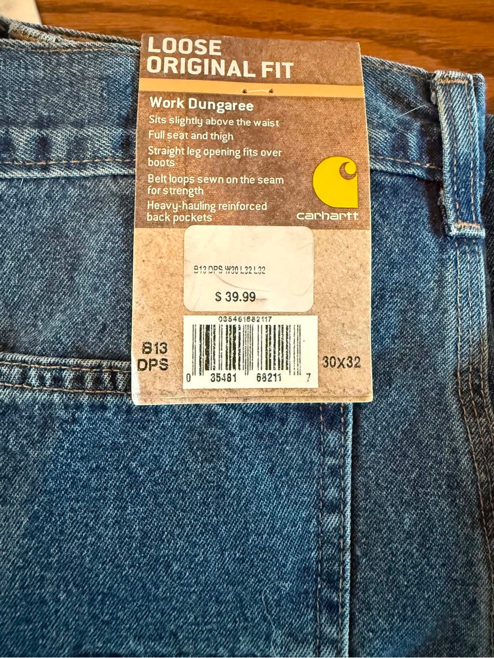 Carhartt Blue Loose Original Fit Work Dungaree Jeans